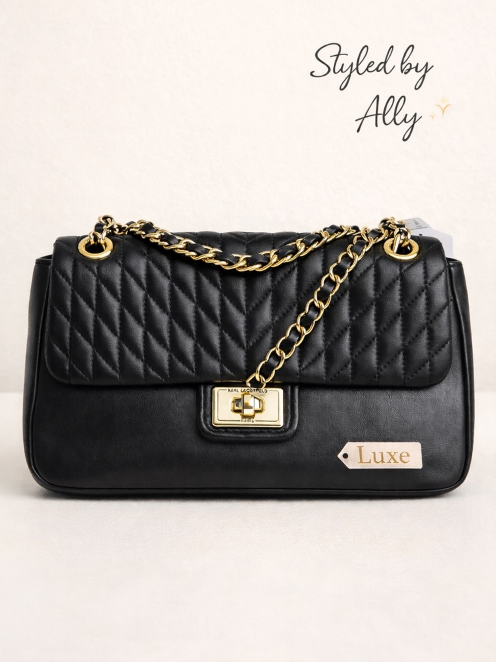 Karl Lagerfeld Paris Quilted Chain Shoulder Bag Black Leather NWT Luxe Classic